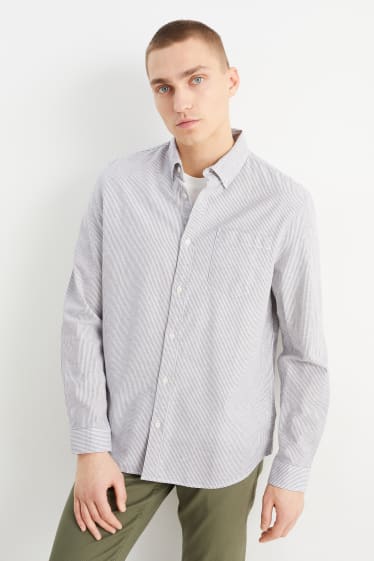 Hommes - Chemise oxford - regular fit - col button-down - à rayures - gris