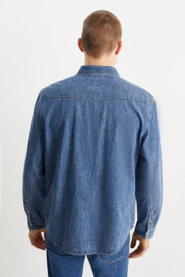 Men - Denim shirt - regular fit - kent collar - blue denim