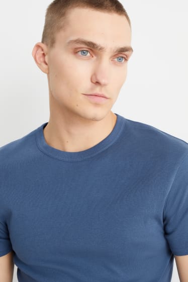 Hommes - T-shirt - côtes fines - bleu