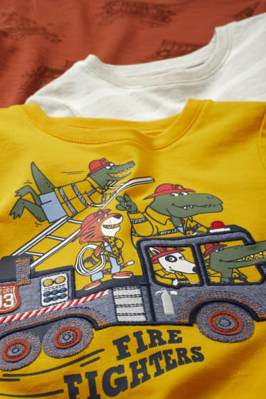 Children - Multipack of 3 - fire engine - short sleeve T-shirt - yellow
