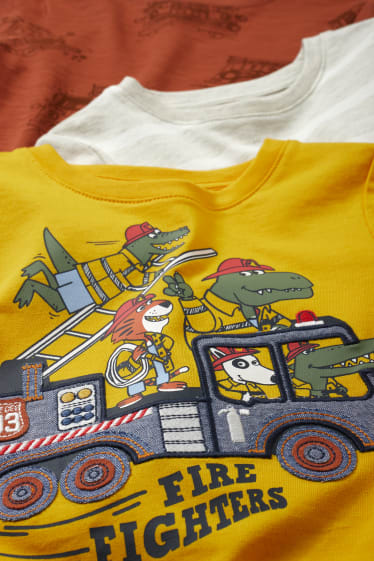 Niños - Pack de 3 - bomberos - camisetas de manga corta - amarillo