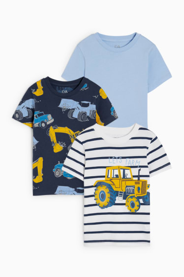 Dětské - Multipack 3 ks - traktor a stavební vozidla - tričko s krátkým rukávem - modrá/šedá