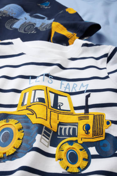 Kinderen - Set van 3 - graafmachine en tractor - T-shirt - blauw / grijs