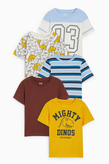 Niños - Pack de 5 - dinosaurios - camisetas de manga corta - amarillo
