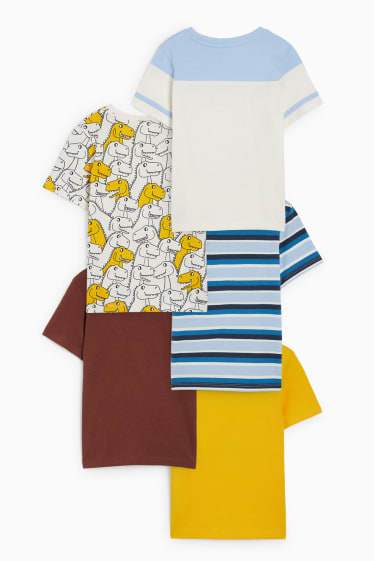 Dětské - Multipack 5 ks - motiv dinosaura - tričko s krátkým rukávem - žlutá