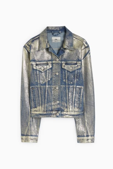 Dámské - Džínová bunda - s třpytivým efektem - džíny - světle modré