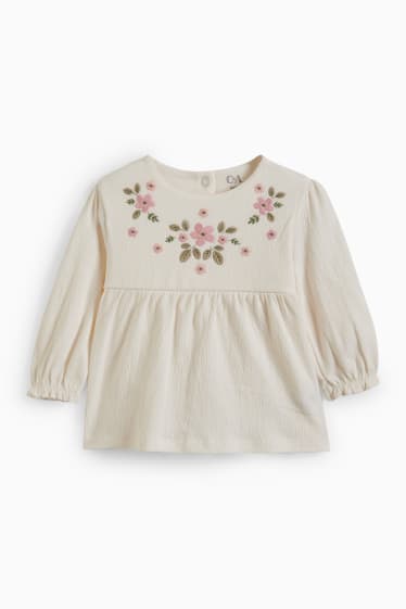 Miminka - Květinový motiv - tričko s dlouhým rukávem pro miminka - krémově bílá