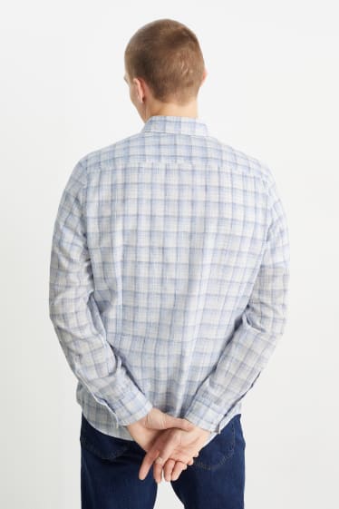 Heren - Overhemd - regular fit - kent - geruit - lichtblauw