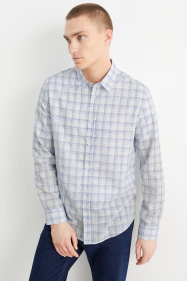Hombre - Camisa - regular fit - Kent - de cuadros - azul claro