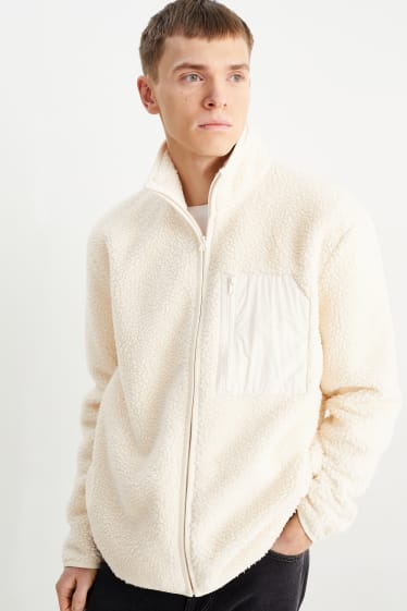 Hommes - Sweat zippé en peluche - blanc crème