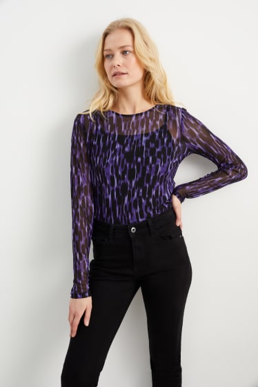 Kobiety - Koszulka z długim rękawem - z wzorem - purpurowy