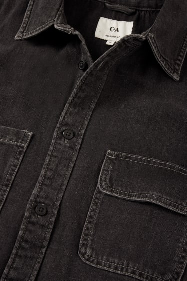 Uomo - Camicia di jeans - relaxed fit - collo all'italiana - jeans grigio scuro