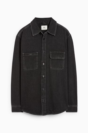 Uomo - Camicia di jeans - relaxed fit - collo all'italiana - jeans grigio scuro