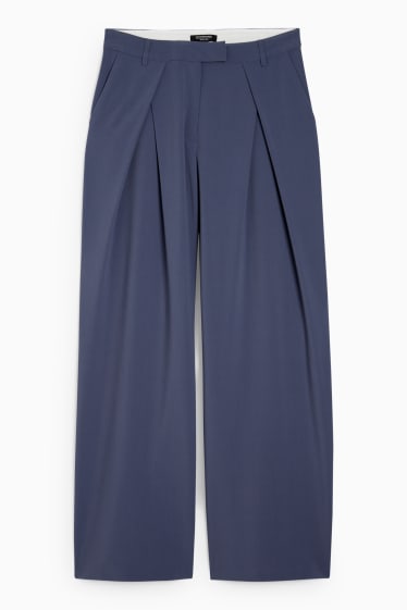 Femmes - CLOCKHOUSE - pantalon en toile - mid waist - wide leg - bleu foncé