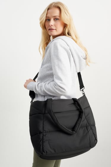 Damen - Stepp-Shopper mit abnehmbarem Taschengurt - schwarz
