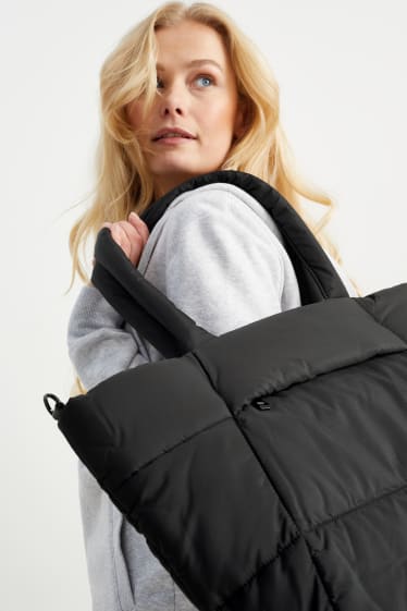 Damen - Stepp-Shopper mit abnehmbarem Taschengurt - schwarz