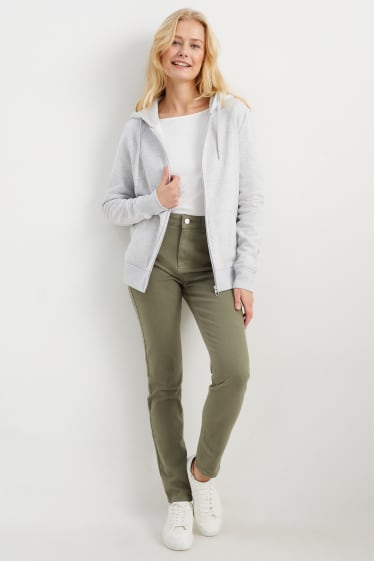 Femmes - Pantalon de toile - high waist - coupe slim - vert