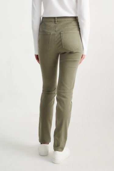 Femmes - Pantalon de toile - high waist - coupe slim - vert