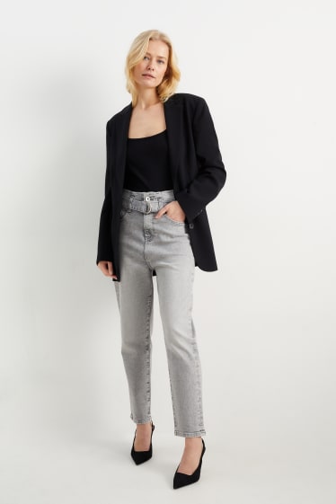 Mujer - Mom jeans con cinturón - high waist - vaqueros - gris claro