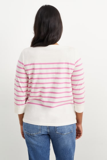 Damen - Langarmshirt - gestreift - weiß / pink