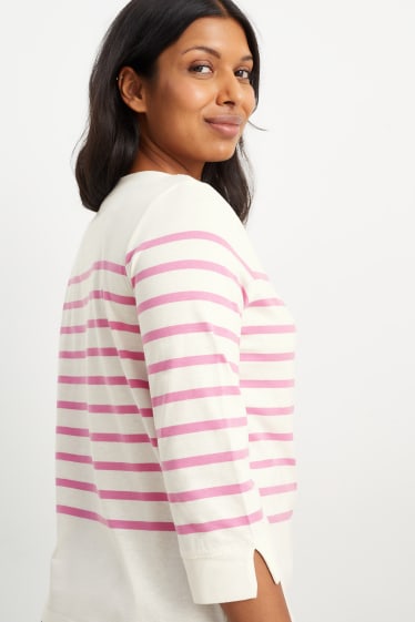 Women - Long sleeve top - striped - white / pink