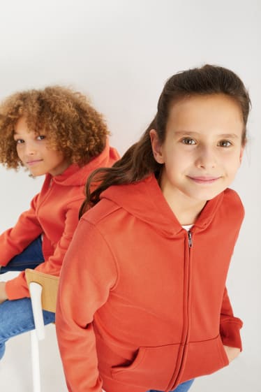 Children - Zip-through sweatshirt with hood - genderneutral - dark orange