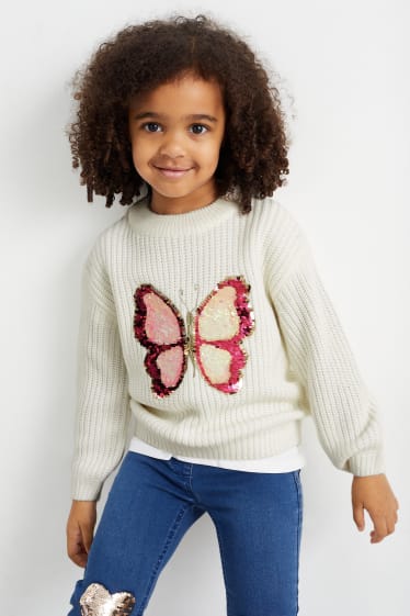 Copii - Fluture - pulover - alb-crem