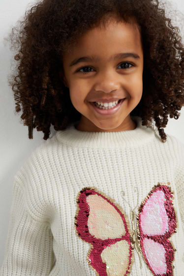 Kinder - Schmetterling - Pullover - cremeweiß