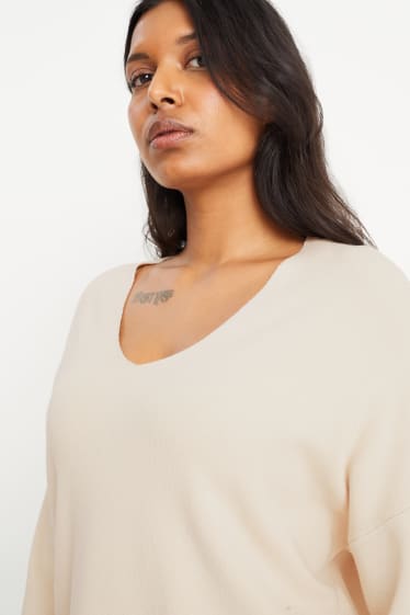 Damen - Basic-Pullover mit V-Ausschnitt - hellbeige