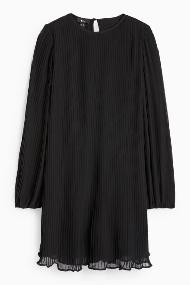 Kobiety - Plisowana sukienka o linii A - czarny