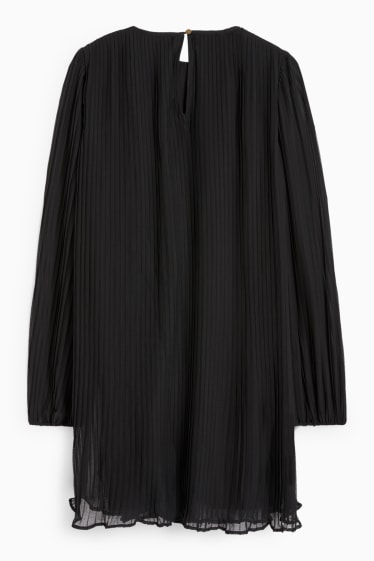 Dames - Geplisseerde A-lijn-jurk - zwart