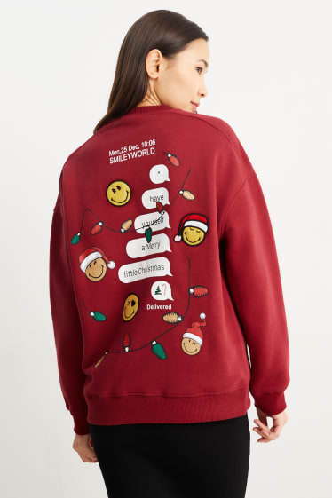 Donna - Felpa natalizia - SmileyWorld® - rosso scuro
