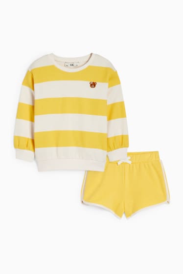Dzieci - Miś - komplet - bluza i szorty - 2 części - żółty