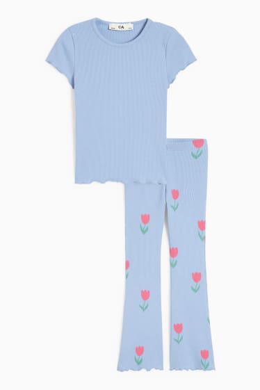Dzieci - Tulipan - zestaw - koszulka z krótkim rękawem i legginsy flared - 2 części - niebieski