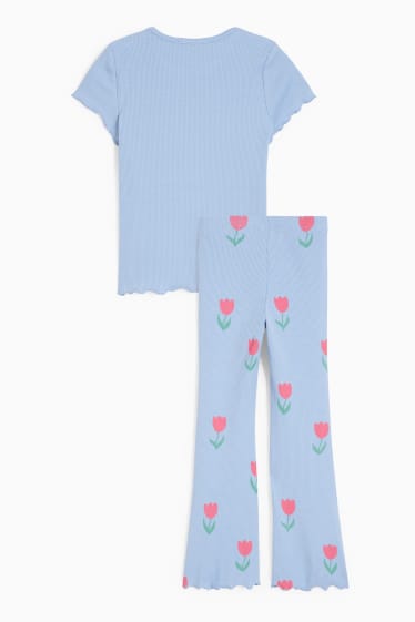 Kinder - Tulpe - Set - Kurzarmshirt und Flared Leggings - 2 teilig - blau