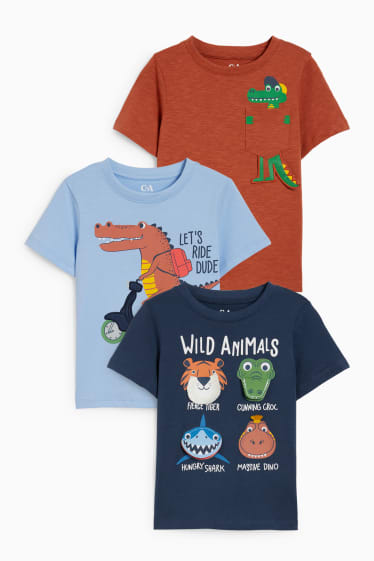 Niños - Pack de 3 - animales salvajes - camisetas de manga corta - azul oscuro