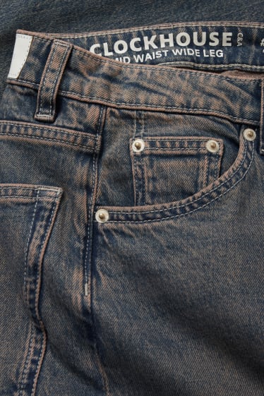 Women - Wide leg jeans - mid-rise waist - denim-brown
