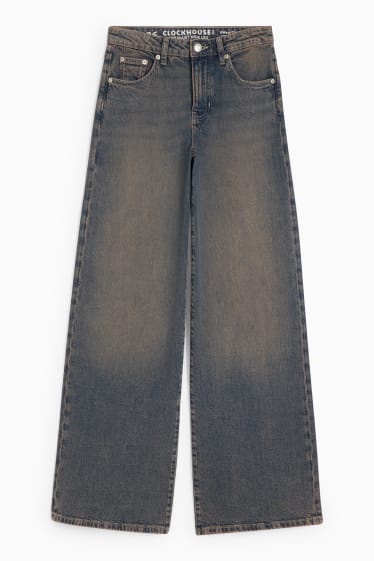 Dames - CLOCKHOUSE - wide leg jeans - mid waist - jeansbruin
