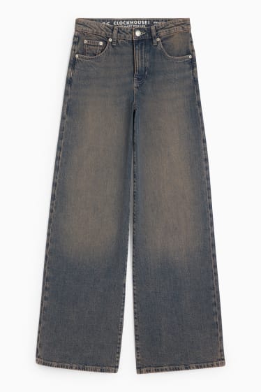 Women - CLOCKHOUSE - wide leg jeans - mid-rise waist - denim-brown