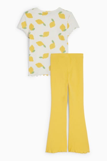Kinder - Zitrone - Set - Kurzarmshirt und Flared Leggings - 2 teilig - weiß / gelb