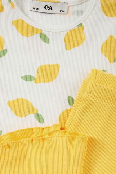 Bambini - Limoni - set - t-shirt e leggings svasati - 2 pezzi - bianco / giallo
