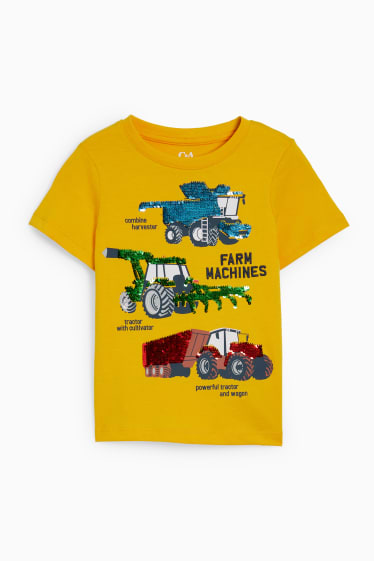 Kinder - Traktor - Kurzarmshirt - Glanz-Effekt - gelb