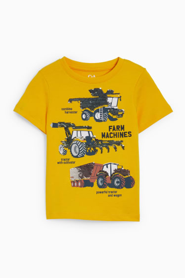 Kinderen - Tractor - T-shirt - glanseffect - geel