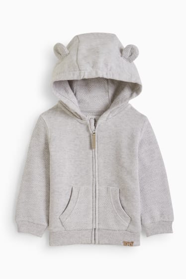 Miminka - Medvídek - tepláková bunda s kapucí pro miminka - světle šedá-žíhaná