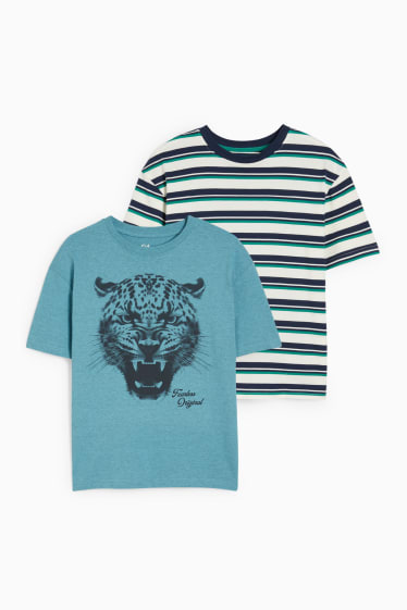 Niños - Pack de 2 - leopardo - camisetas de manga corta - turquesa