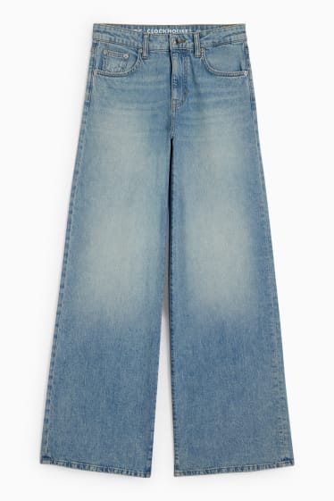 Dospívající a mladí - CLOCKHOUSE - wide leg jeans - mid waist - džíny - světle modré