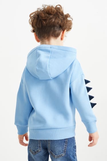 Dětské - Motiv dinosaura - mikina s kapucí - světle modrá