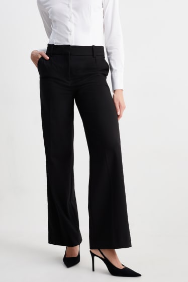 Kobiety - Spodnie biznesowe - wysoki stan - szerokie nogawki - Mix & Match - czarny