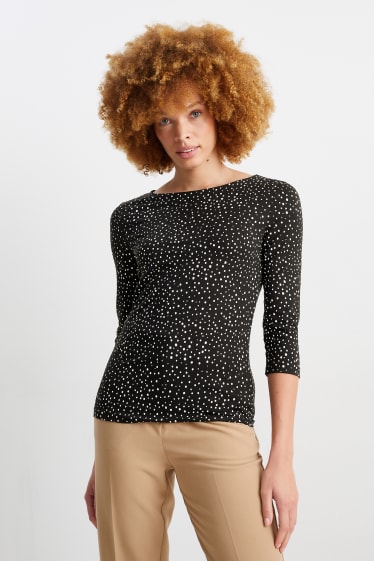 Women - Long sleeve top - polka dot - black