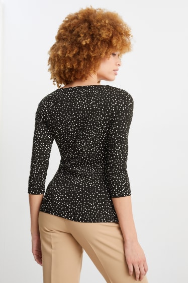 Women - Long sleeve top - polka dot - black